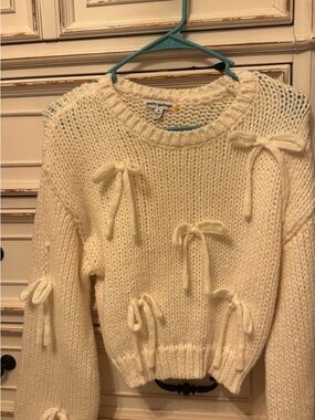 Pretty Garbage Cream Bow-Accent Crewneck Sweater